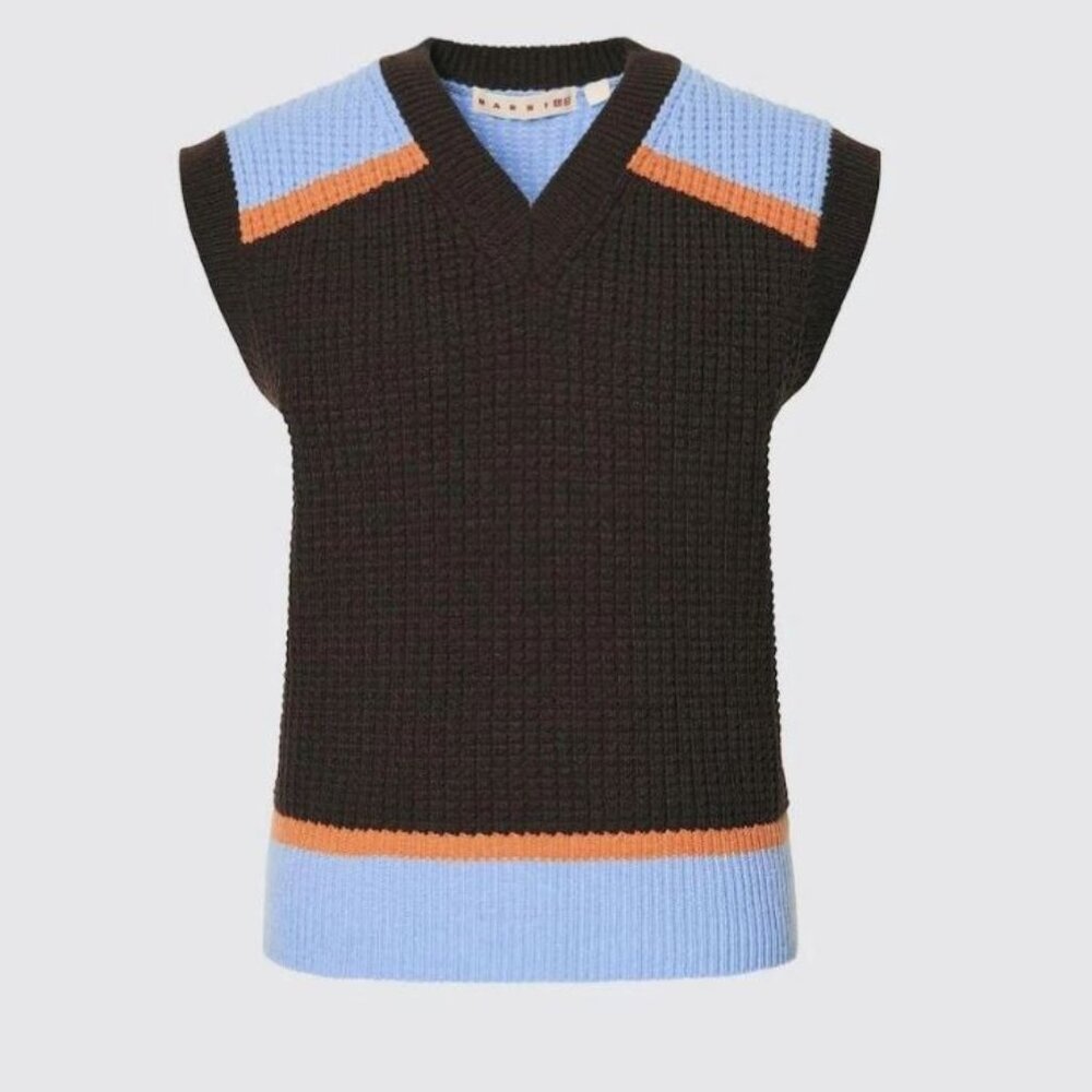 UNIQLO x MARNI knit V-neck vest Women Brown and light blue